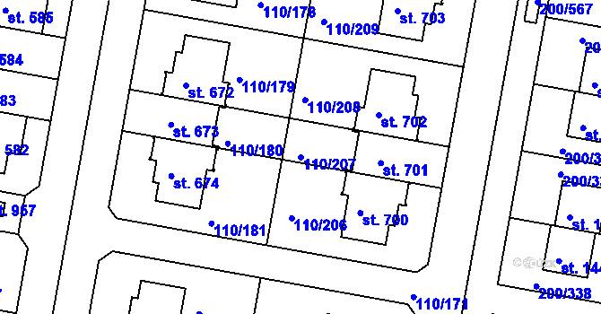 Parcela st. 110/207 v KÚ Nehvizdy, Katastrální mapa