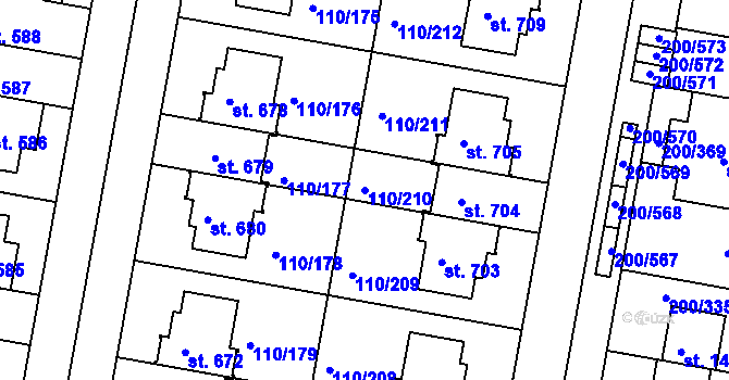 Parcela st. 110/210 v KÚ Nehvizdy, Katastrální mapa