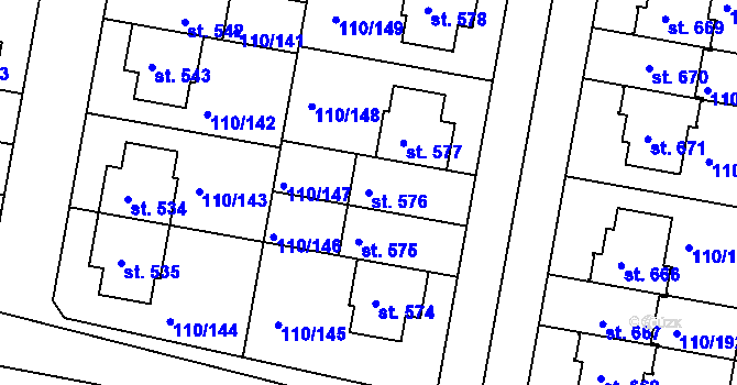 Parcela st. 576 v KÚ Nehvizdy, Katastrální mapa
