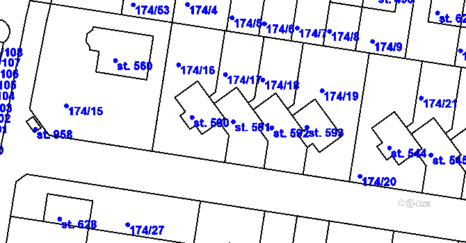 Parcela st. 591 v KÚ Nehvizdy, Katastrální mapa