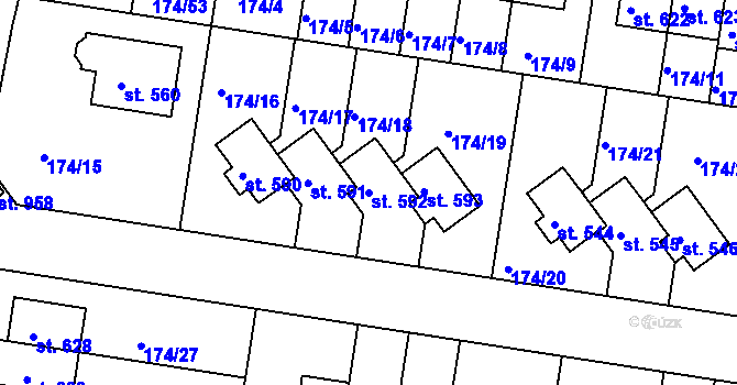 Parcela st. 592 v KÚ Nehvizdy, Katastrální mapa