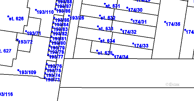 Parcela st. 635 v KÚ Nehvizdy, Katastrální mapa