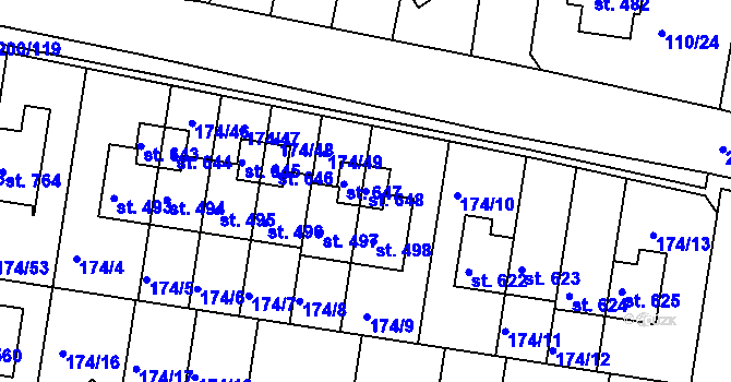 Parcela st. 648 v KÚ Nehvizdy, Katastrální mapa