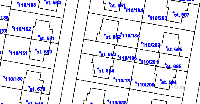 Parcela st. 653 v KÚ Nehvizdy, Katastrální mapa