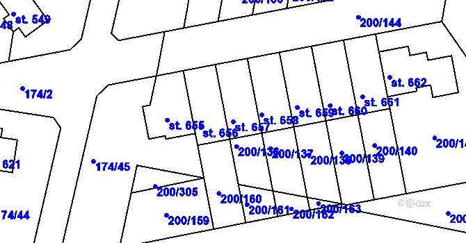 Parcela st. 657 v KÚ Nehvizdy, Katastrální mapa