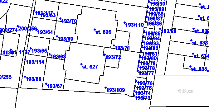Parcela st. 193/72 v KÚ Nehvizdy, Katastrální mapa