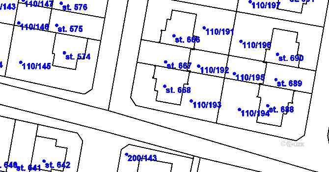 Parcela st. 668 v KÚ Nehvizdy, Katastrální mapa
