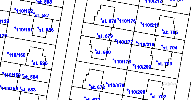Parcela st. 680 v KÚ Nehvizdy, Katastrální mapa