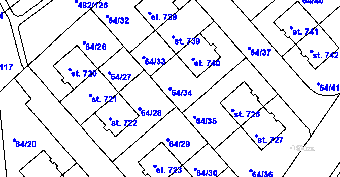 Parcela st. 64/34 v KÚ Nehvizdy, Katastrální mapa