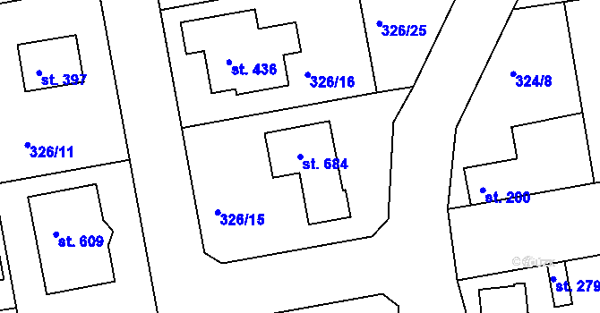 Parcela st. 684 v KÚ Nehvizdy, Katastrální mapa
