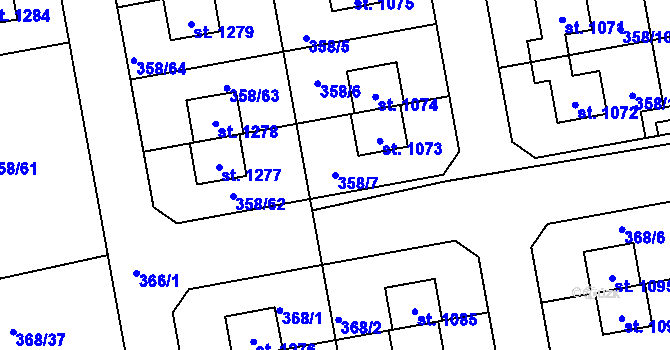 Parcela st. 358/7 v KÚ Nehvizdy, Katastrální mapa