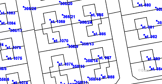 Parcela st. 358/13 v KÚ Nehvizdy, Katastrální mapa