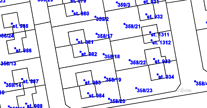 Parcela st. 358/18 v KÚ Nehvizdy, Katastrální mapa