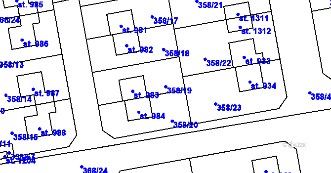 Parcela st. 358/19 v KÚ Nehvizdy, Katastrální mapa