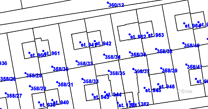Parcela st. 358/34 v KÚ Nehvizdy, Katastrální mapa