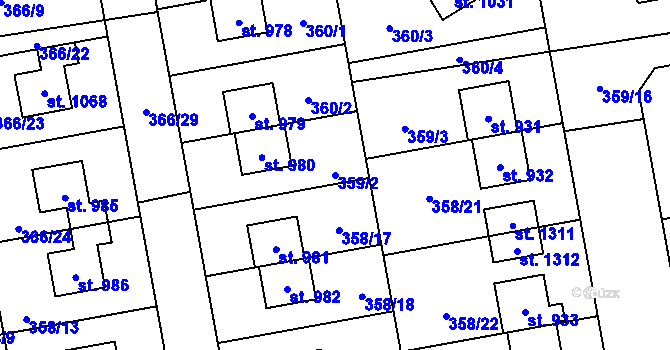 Parcela st. 359/2 v KÚ Nehvizdy, Katastrální mapa