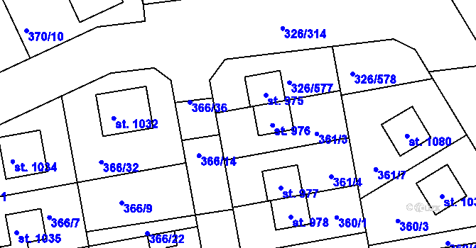Parcela st. 366/34 v KÚ Nehvizdy, Katastrální mapa