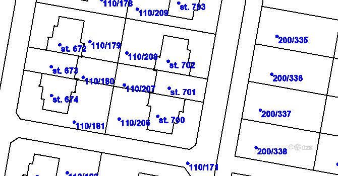 Parcela st. 701 v KÚ Nehvizdy, Katastrální mapa