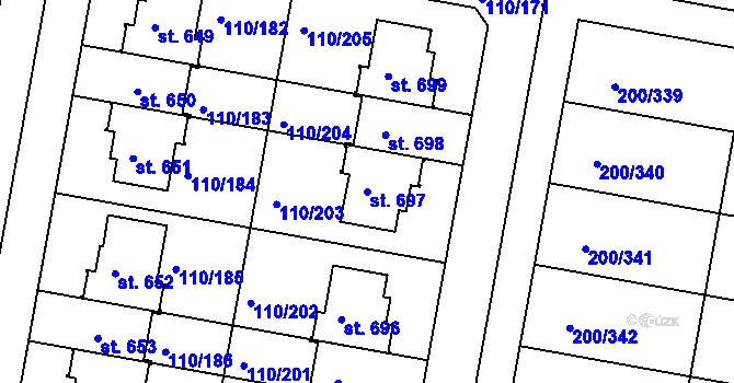 Parcela st. 697 v KÚ Nehvizdy, Katastrální mapa