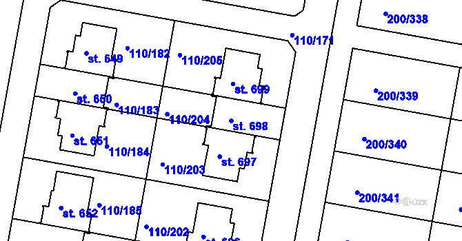 Parcela st. 698 v KÚ Nehvizdy, Katastrální mapa