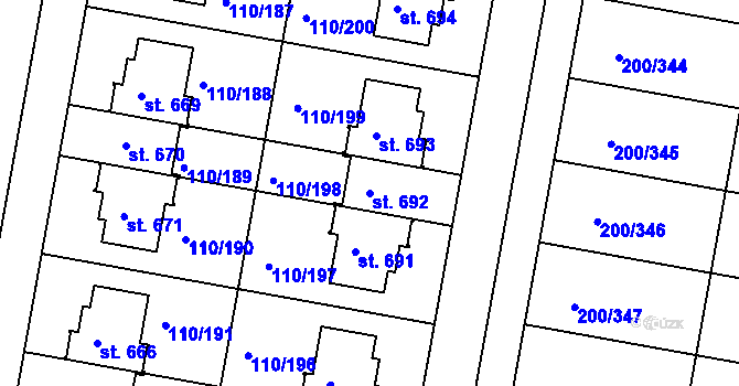 Parcela st. 692 v KÚ Nehvizdy, Katastrální mapa