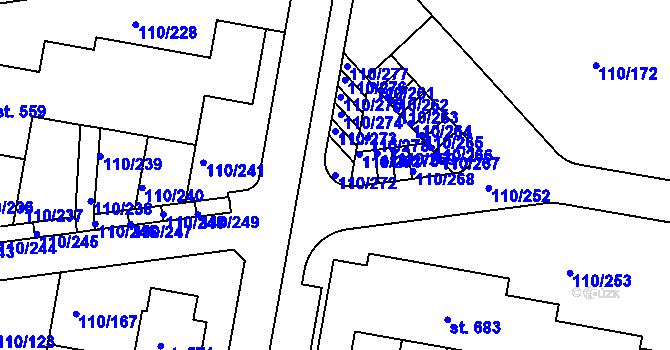 Parcela st. 110/272 v KÚ Nehvizdy, Katastrální mapa