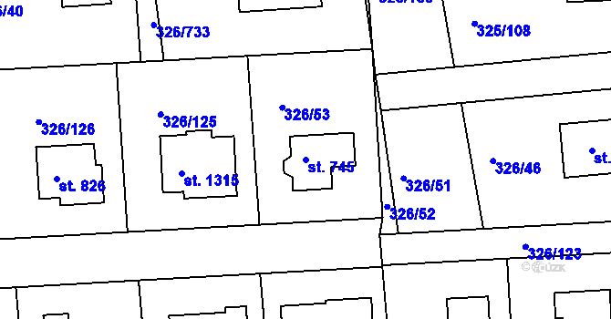 Parcela st. 745 v KÚ Nehvizdy, Katastrální mapa