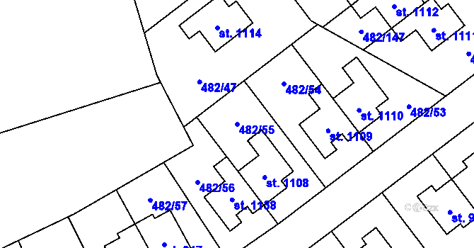 Parcela st. 482/55 v KÚ Nehvizdy, Katastrální mapa