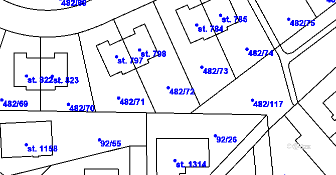 Parcela st. 482/72 v KÚ Nehvizdy, Katastrální mapa