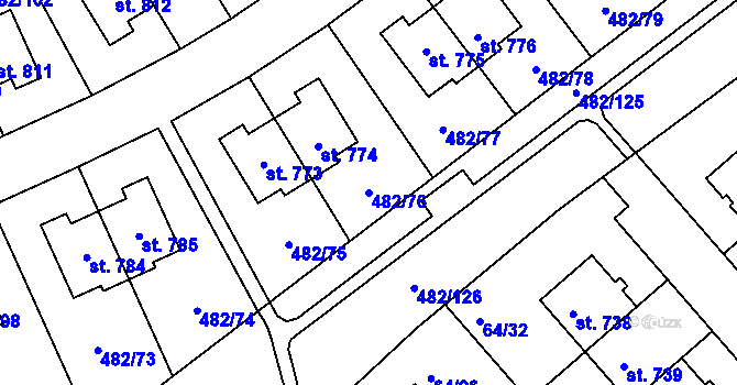 Parcela st. 482/76 v KÚ Nehvizdy, Katastrální mapa