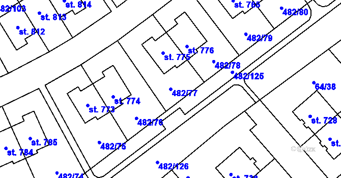 Parcela st. 482/77 v KÚ Nehvizdy, Katastrální mapa