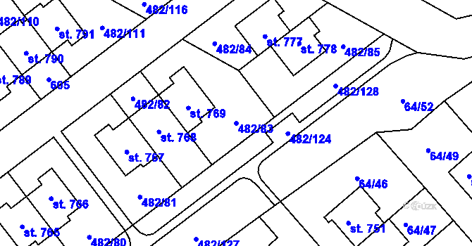 Parcela st. 482/83 v KÚ Nehvizdy, Katastrální mapa