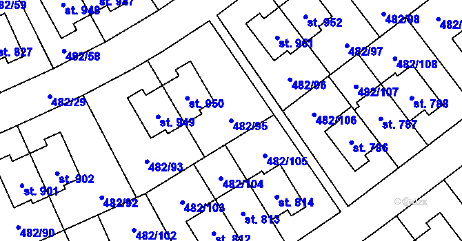 Parcela st. 482/95 v KÚ Nehvizdy, Katastrální mapa