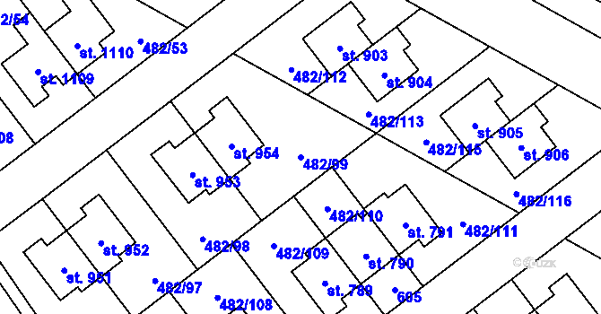 Parcela st. 482/99 v KÚ Nehvizdy, Katastrální mapa