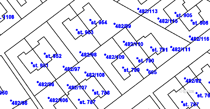 Parcela st. 482/109 v KÚ Nehvizdy, Katastrální mapa