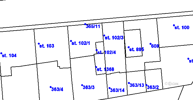 Parcela st. 102/4 v KÚ Nehvizdy, Katastrální mapa
