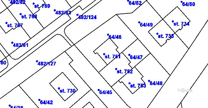 Parcela st. 751 v KÚ Nehvizdy, Katastrální mapa