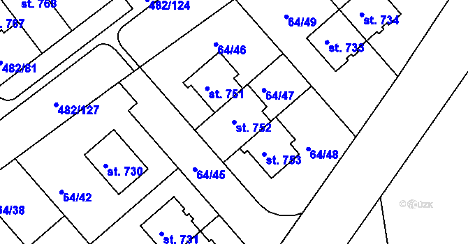 Parcela st. 752 v KÚ Nehvizdy, Katastrální mapa