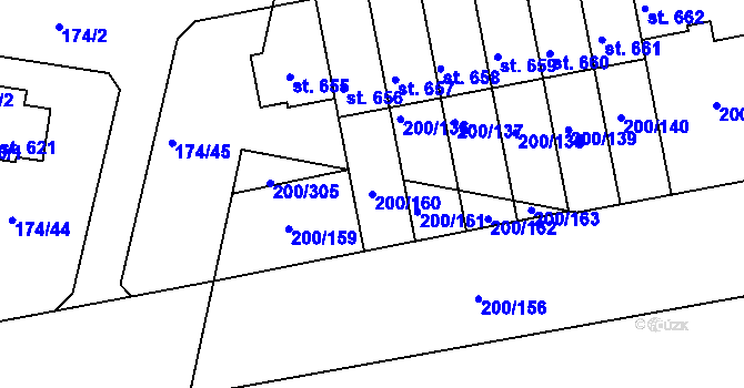 Parcela st. 200/160 v KÚ Nehvizdy, Katastrální mapa