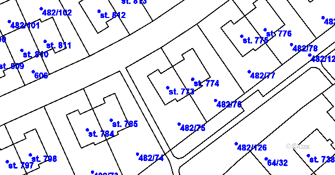 Parcela st. 773 v KÚ Nehvizdy, Katastrální mapa