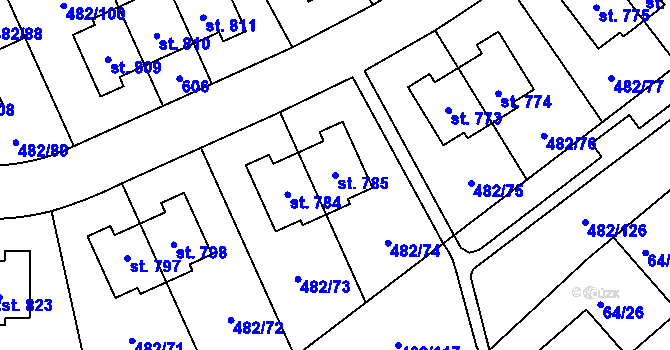 Parcela st. 785 v KÚ Nehvizdy, Katastrální mapa