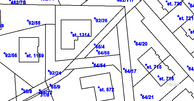 Parcela st. 64/55 v KÚ Nehvizdy, Katastrální mapa