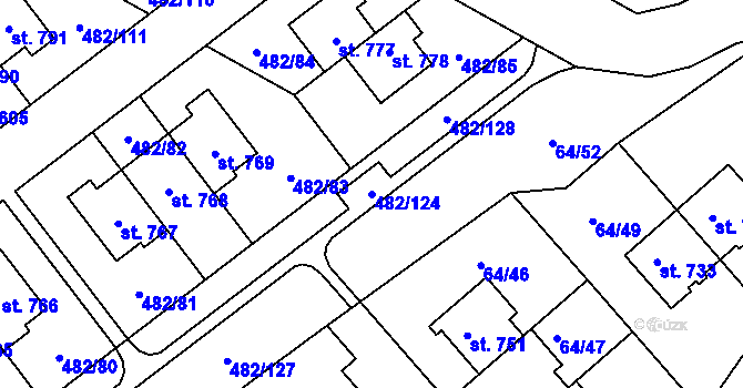 Parcela st. 482/124 v KÚ Nehvizdy, Katastrální mapa