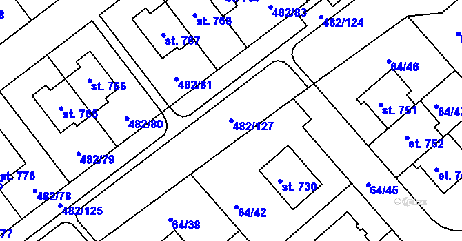 Parcela st. 482/127 v KÚ Nehvizdy, Katastrální mapa