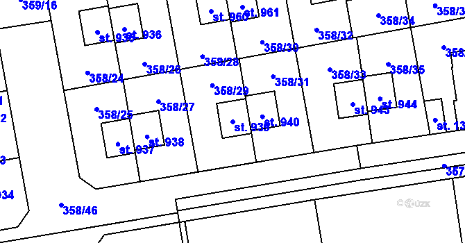 Parcela st. 939 v KÚ Nehvizdy, Katastrální mapa