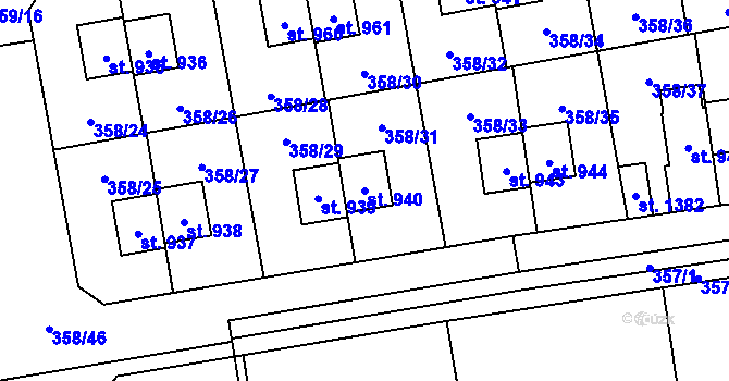 Parcela st. 940 v KÚ Nehvizdy, Katastrální mapa