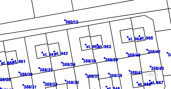 Parcela st. 962 v KÚ Nehvizdy, Katastrální mapa