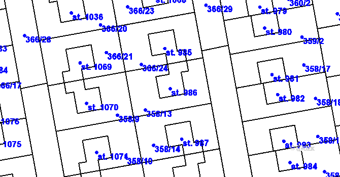 Parcela st. 986 v KÚ Nehvizdy, Katastrální mapa