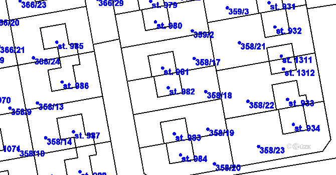 Parcela st. 982 v KÚ Nehvizdy, Katastrální mapa