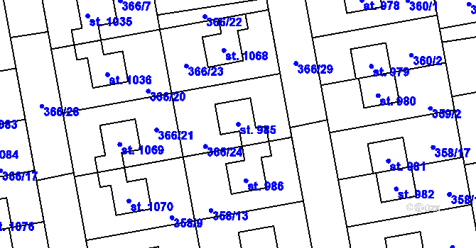 Parcela st. 985 v KÚ Nehvizdy, Katastrální mapa